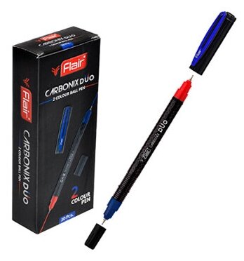 Ручка шариковая двухсторонняя "Flair" CARBONIX DUO пласт.1,0мм, син./красн. F-1363 / набор 10 шт