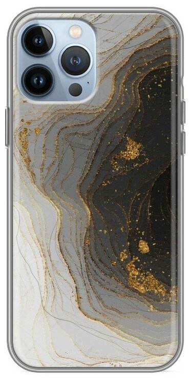 Дизайнерский силиконовый чехол для Айфон 13 Про Макс / Iphone 13 Pro Max Мрамор черное золото