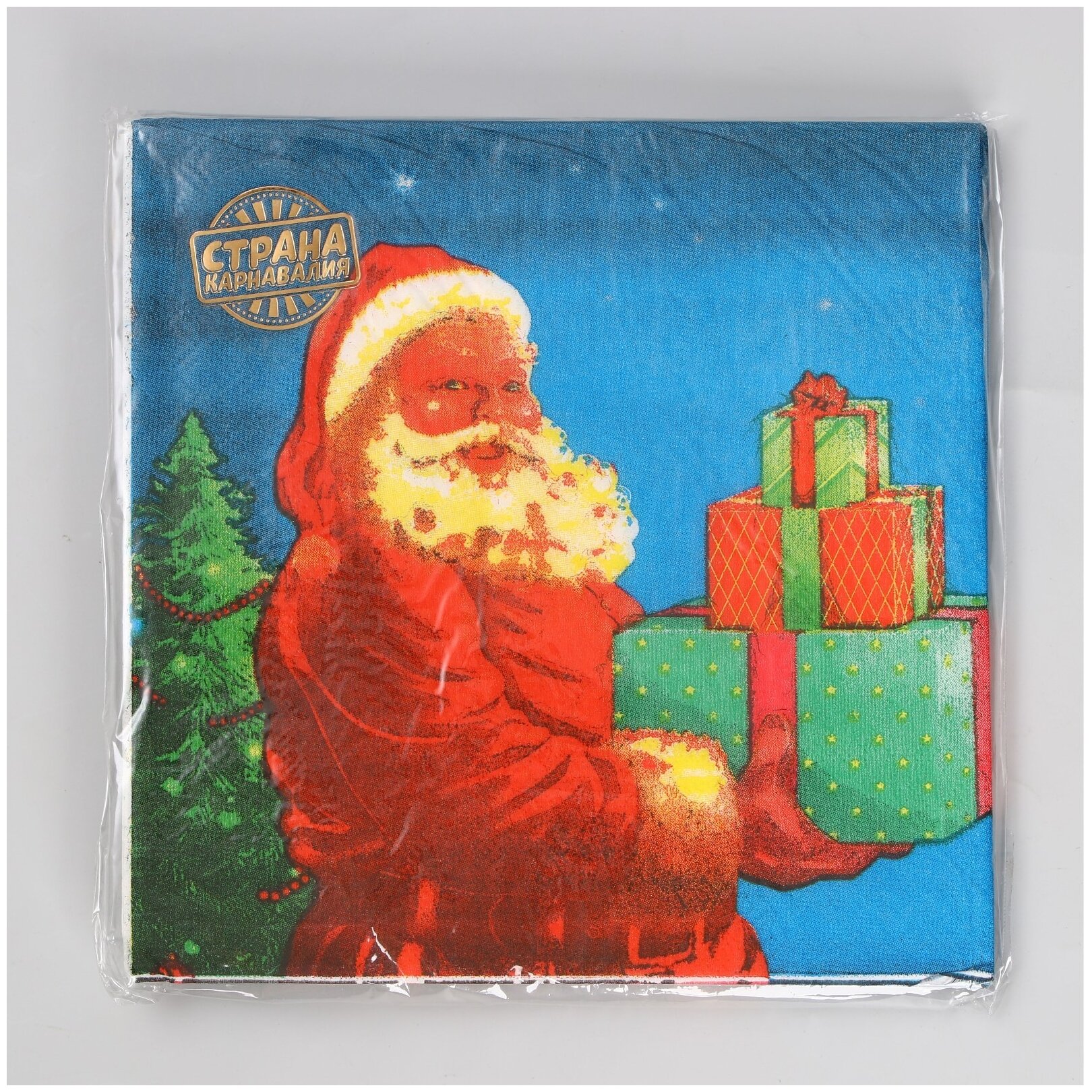 Салфетки бумажные "Дед Мороз с подарками" набор 20 шт, 33х33 см 7675170 - фотография № 1
