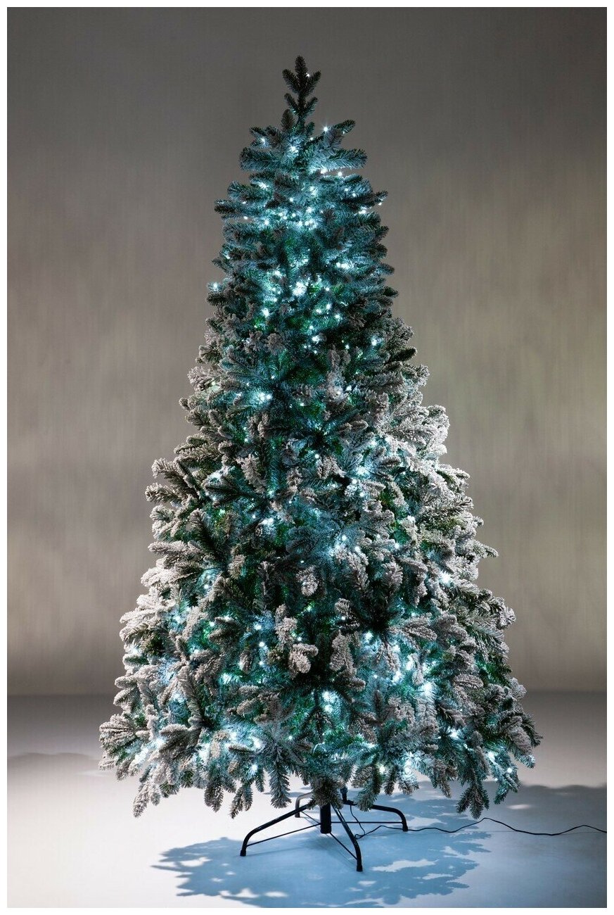 Искусственная елка новогодняя Литая+ПВХ Crystal Trees габи заснеженная с вплетенной гирляндой ,высота 180 см