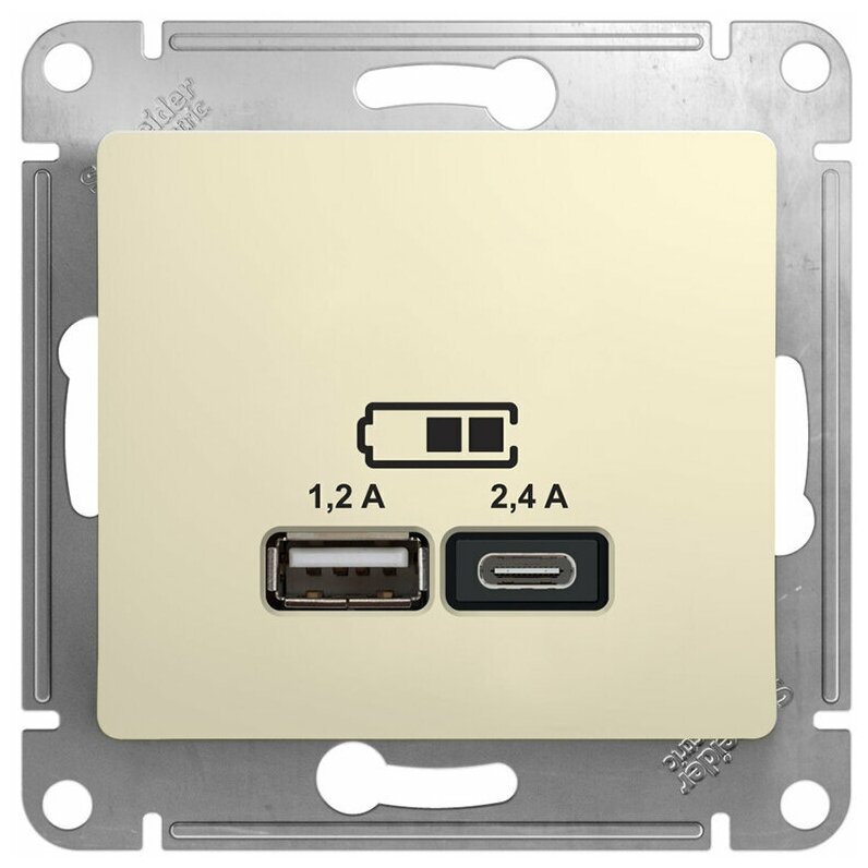 Розетка usb Schneider Electric Glossa GSL000239 скрытая установка бежевая IP20 два модуля USB типы A и C