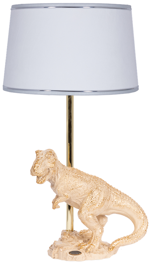 Настольная лампа Bogacho Динозавр Тирекс кремовая с абажуром белого цвета из велюра ручная работа