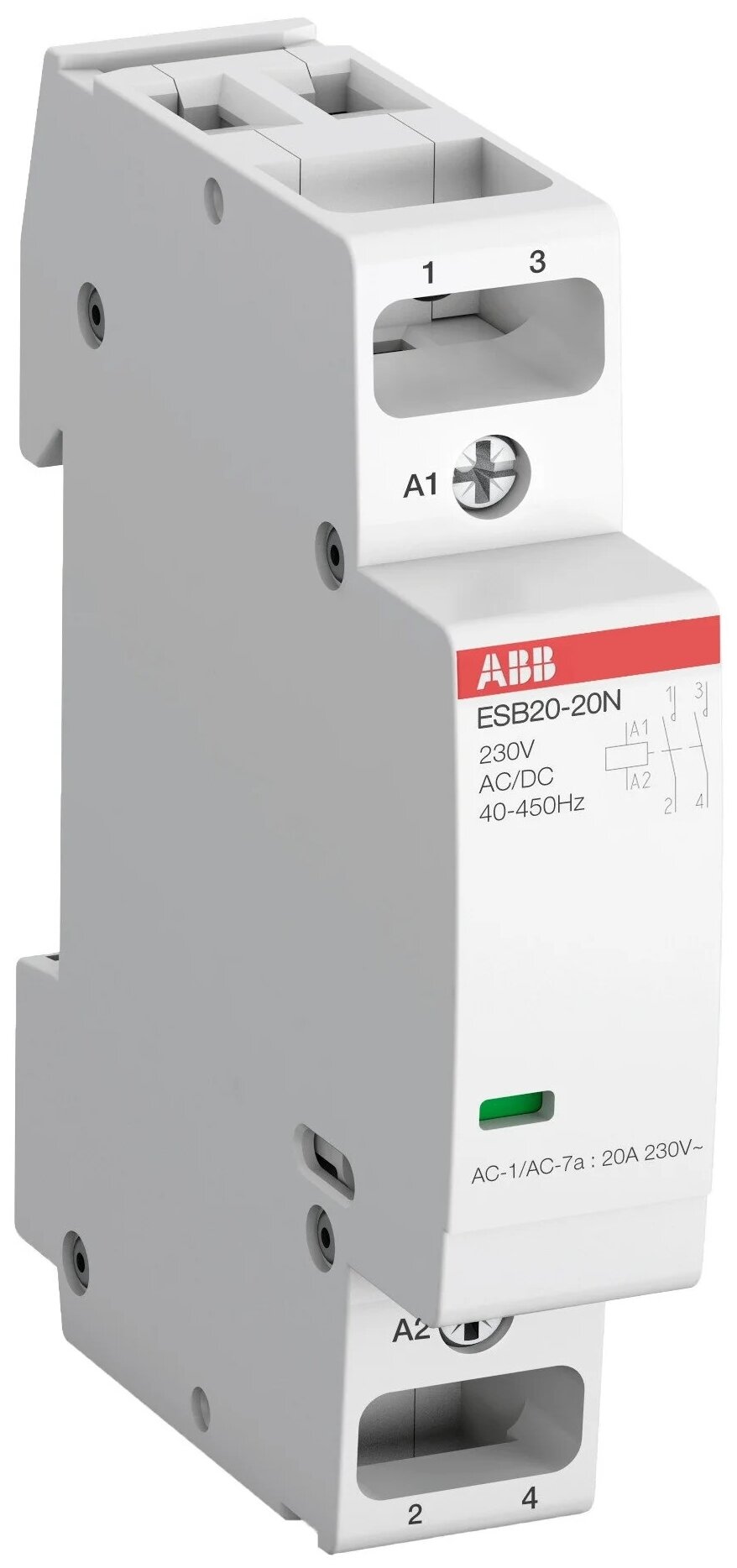 ABB Контактор ESB20-20N-06 модульный (20А АС-1, 2НО), катушка 230В AC/DC