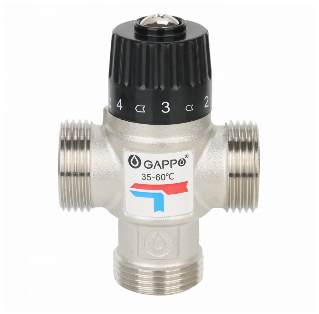 Термостатический смесительный клапан для систем отопления и ГВС 3/4" НР 35‒60°С Gappo G1442.05