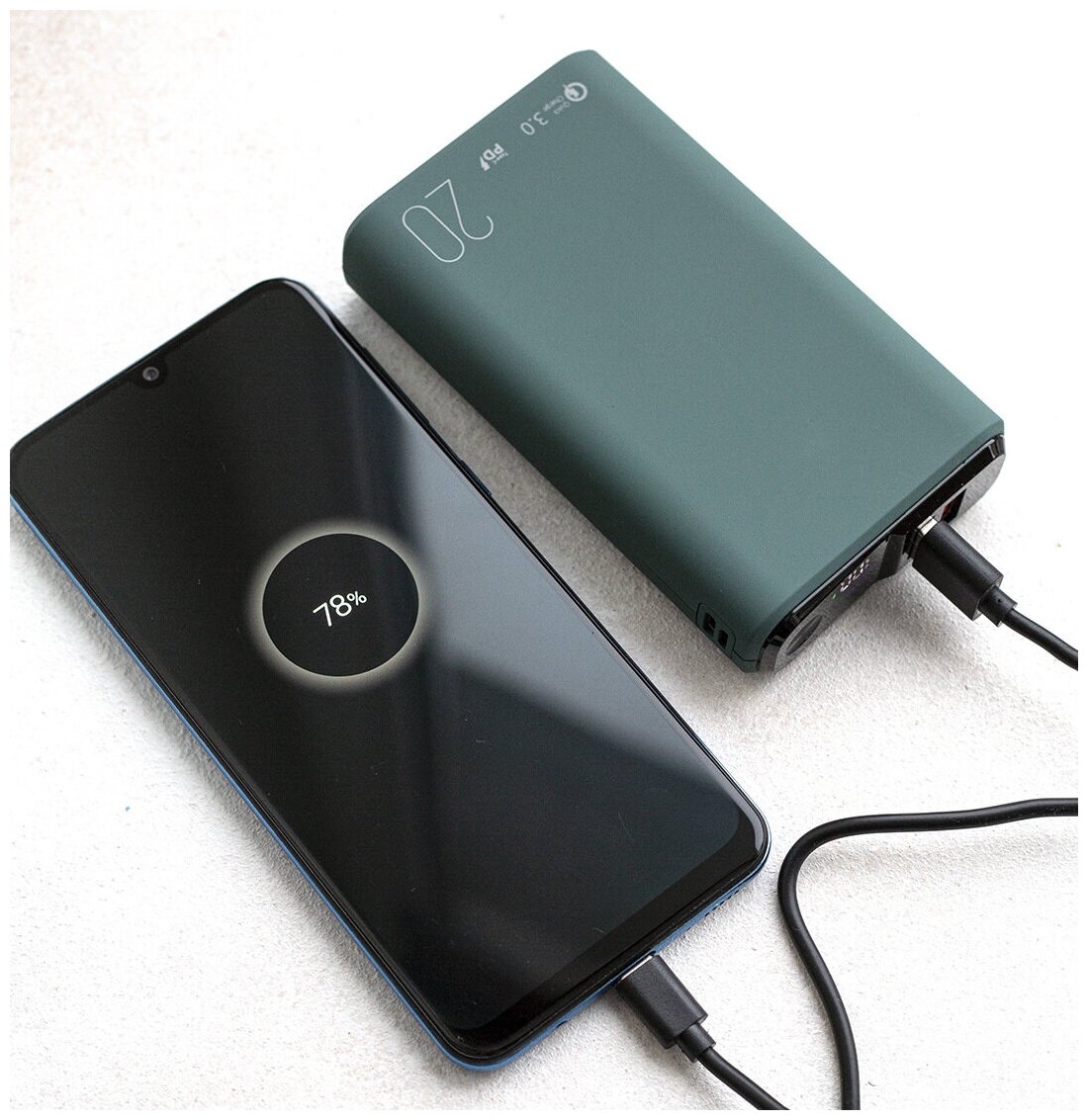 Внешний аккумулятор OLMIO QS-20, 20000mAh, 18W QuickCharge3.0/PowerDelivery, LCD, мурена, 039187