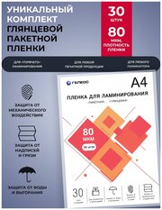 Пленка для ламинирования гелеос, А4, 80 мкм 30 шт.