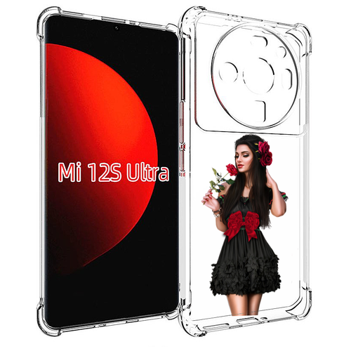 Чехол MyPads девушка-в-черном-платье-с-розой женский для Xiaomi 12S Ultra задняя-панель-накладка-бампер