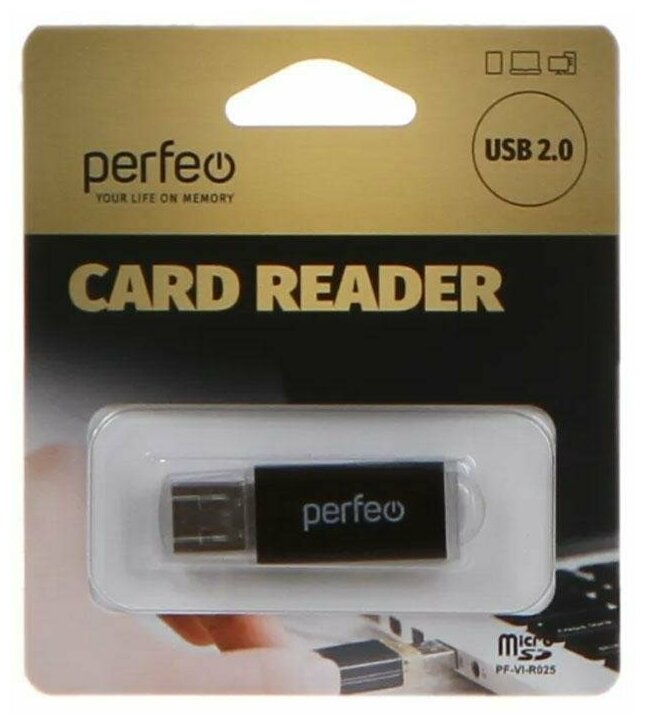 Картридер Perfeo Micro SD, (PF-VI-R025 Black) чёрный