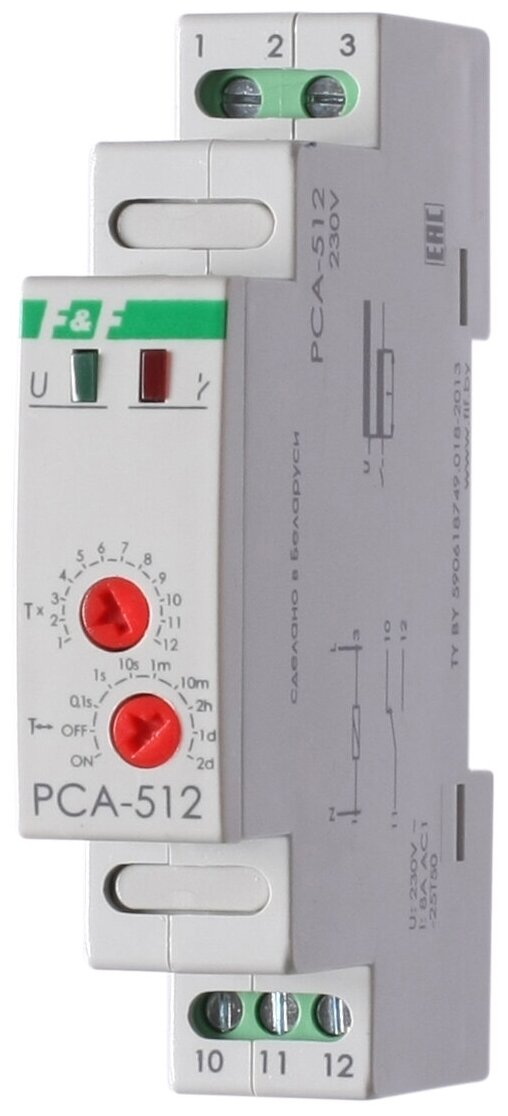 Реле времени PCA-512 (задержка выкл. 230В 8А 1перекл. IP20 монтаж на DIN-рейке) F&F EA02.001.001 ( 1шт. )
