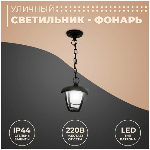 Декоративный садово-парковый светодиодный светильник Марсель / Подвесное уличное Led освещение ДСУ 07-8-001 У1 / IP44 / 8Вт/ 720Лм / 6500К / гарантия 1 год / 220В / черный /11-184