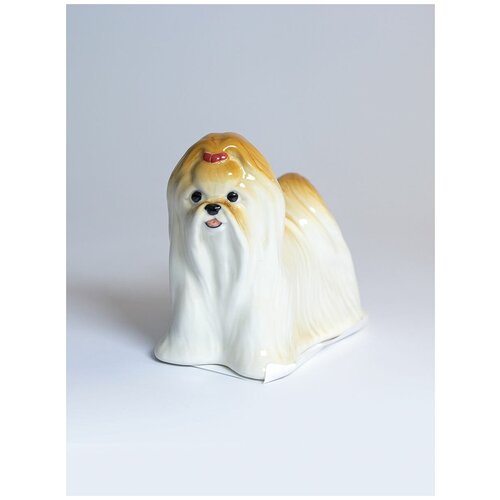 Скульптура для интерьера, Фигурка. Астраханский фарфор. Сциталис. Ши-тцу, большая. Высота 8 см.