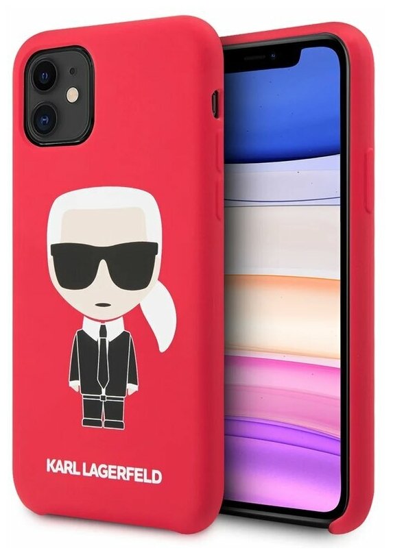 Lagerfeld для iPhone 11 чехол Liquid silicone Iconic Karl Hard Red