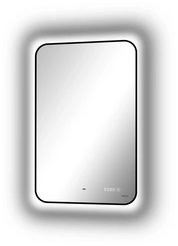 Зеркало для ванной с фоновой подсветкой, диммером и часами Reflection Black View черное 600х1000 RF4003BV - фотография № 5
