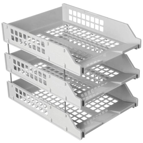 Лотки горизонтальные для бумаг, набор 3 шт. (340х260х240 мм), на металлических стержнях, серые, Strong, ЛТГ-63794, 235921