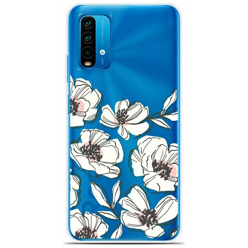 Силиконовый чехол на Xiaomi Redmi Note 9 Белые цветы / для Сяоми Редми Ноут 9 4 Джи