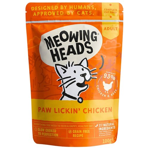 Сухой корм для кошек Meowing Heads беззерновой, с курицей, с говядиной 100 г (кусочки в бульоне)