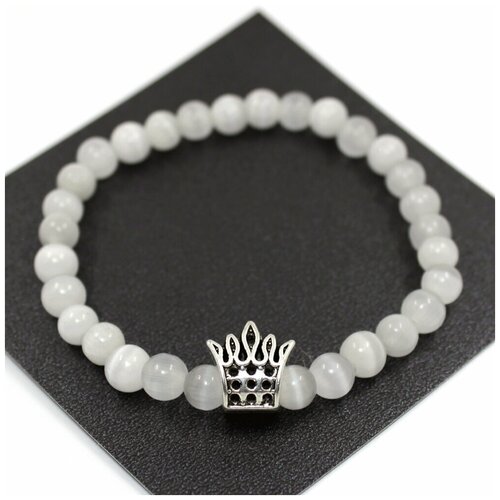 фото Handinsilver ( посеребриручку ) браслет из белого камня кошачий глаз 6мм и короной