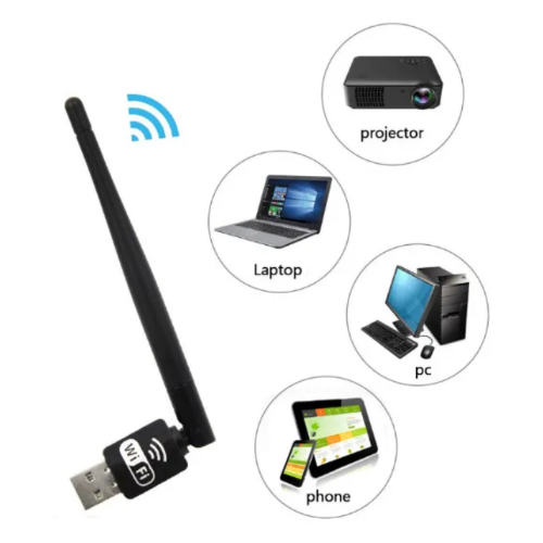 Wi-Fi адаптер USB беспроводной с короткой антенной / для компьютера, ноутбука, ПК, телевизора, цифровых ТВ приставок DVB-T2 и ресиверов