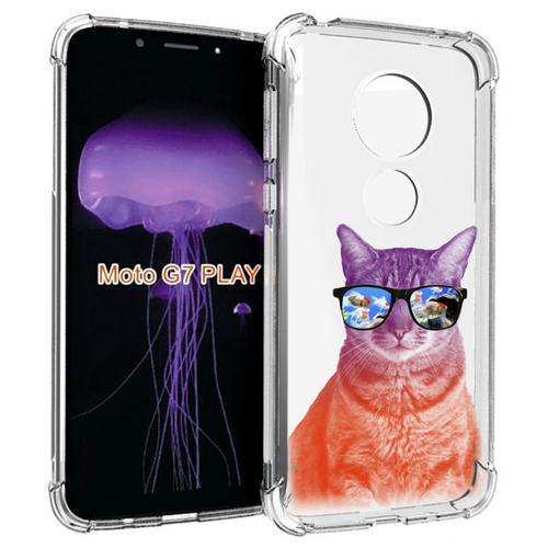 Чехол MyPads крутой кот-2 для Motorola Moto G7 Play задняя-панель-накладка-бампер