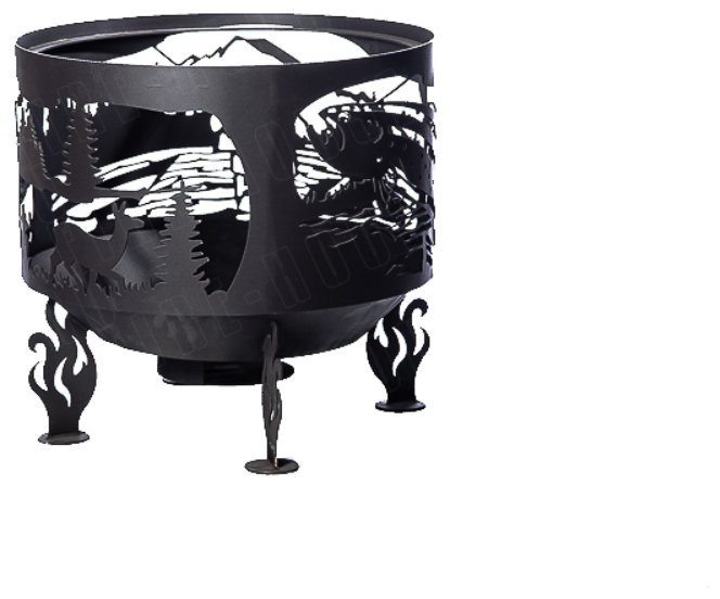 Костровая чаша "Охота и рыбалка", диаметр 50 см, с защитной сеткой / Чаша для костра FIRE-HOUSE