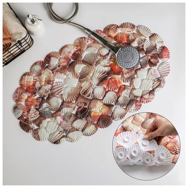 фото SPA-коврик для ванны на присосках Доляна «Ракушки», 35×65 см