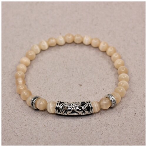 фото Handinsilver ( посеребриручку ) браслет из светло-бежевого камня кошачий глаз 6мм