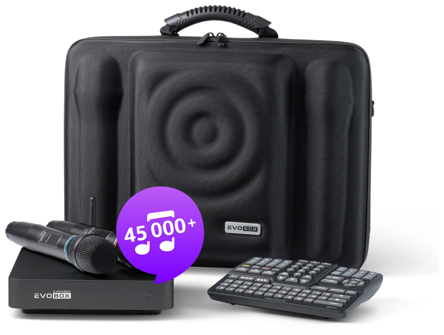 Караоке-система для дома EVOBOX Plus Black с микрофонами SE 201D в EvoCase.