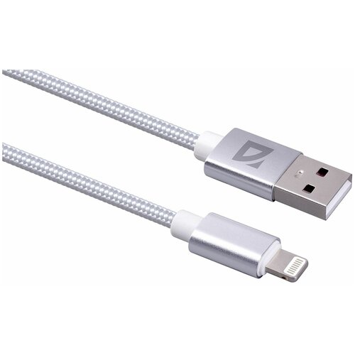 USB кабель Defender F85 Lightning белый, 1м, 1.5А, нейлон, пакет кабель defender usb apple lightning ach01 10bh 3 м белый