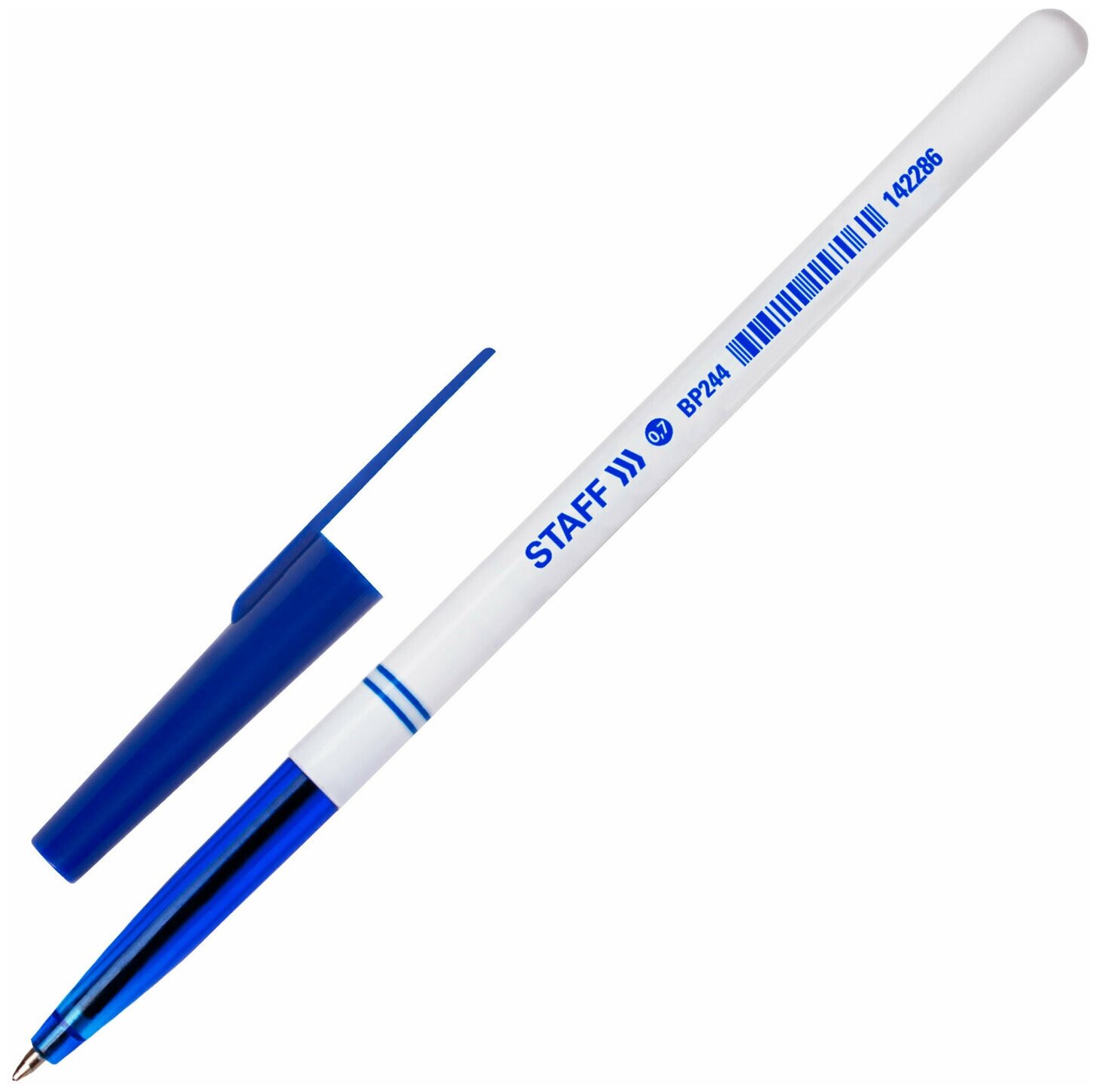 Ручка шариковая STAFF "Basic BP - 244", синяя, корпус белый, узел 0,7 мм, линия письма 0,35 мм, 50 шт.