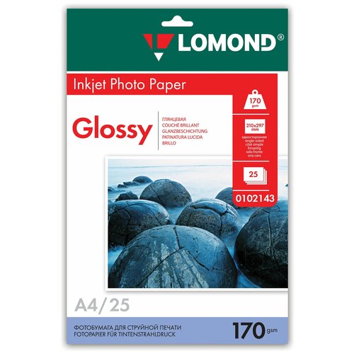 Lomond Фотобумага для струйной печати А4 LOMOND, 102143, 170 г/м², 25 листов, односторонняя, глянцевая