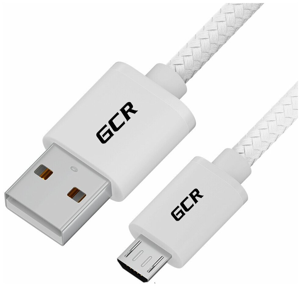 GCR Кабель 1.0m MicroUSB быстрая зарядка белый нейлон