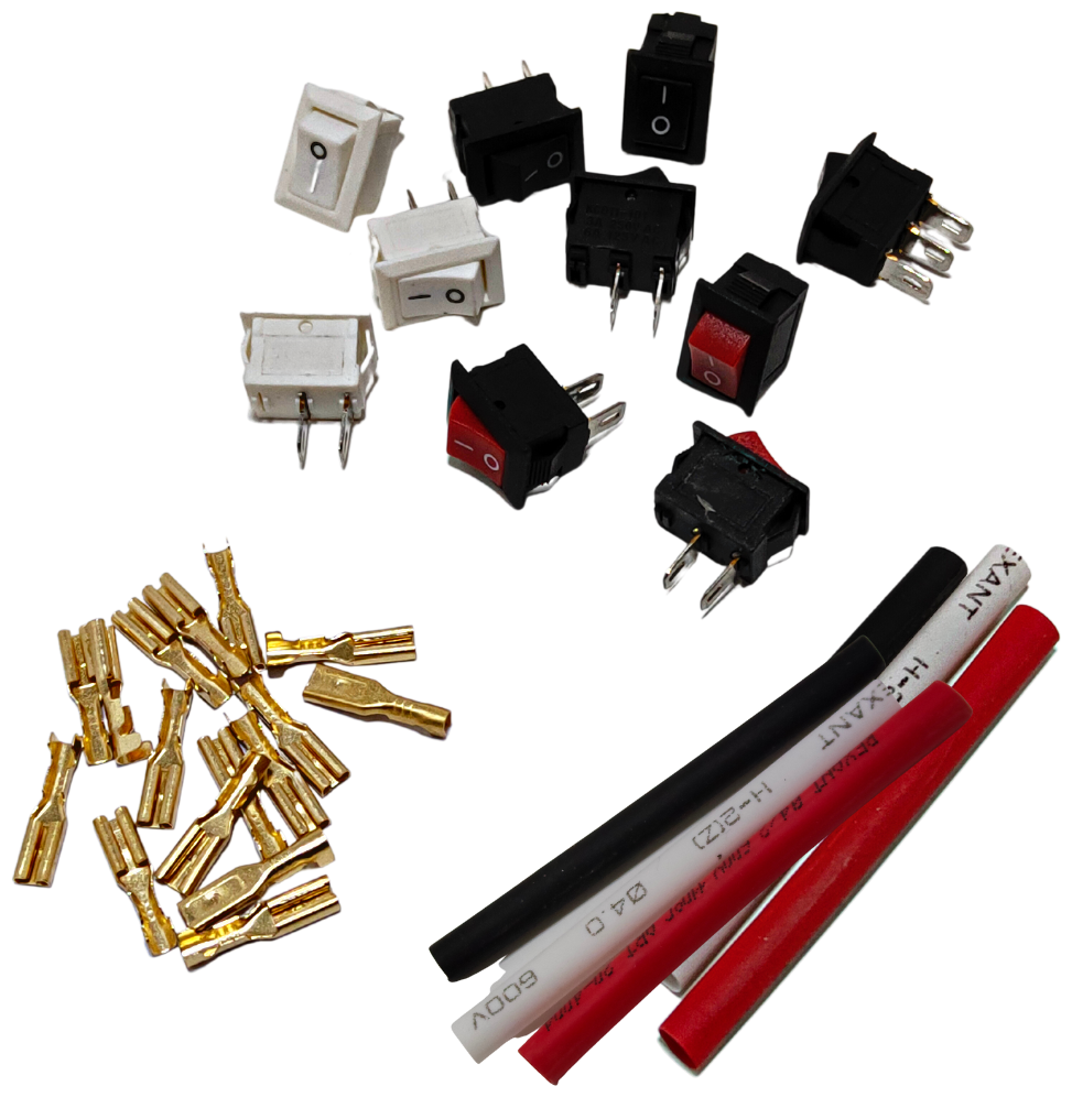 Набор выключателей Micro прямоугольные, клавишные, 250 В, 3 А, 10 штук (комплект с клеммами и термоусадкой) - фотография № 1