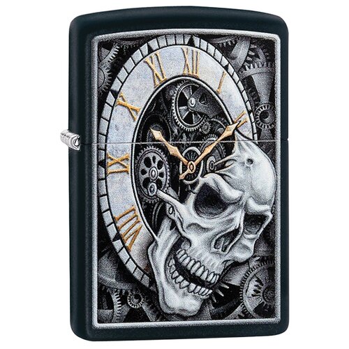 Zippo Зажигалка бензиновая Skull Clock Design Black Matte, 29854 черный 1 шт. 1 шт. 60 г zippo pipe зажигалка бензиновая black matte 1 шт 1 шт 56 7 г