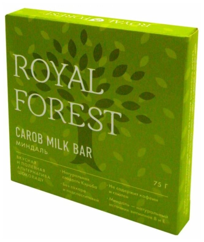 Royal Forest Шоколад "Миндаль" Carob milk bar, 75 г, Royal Forest