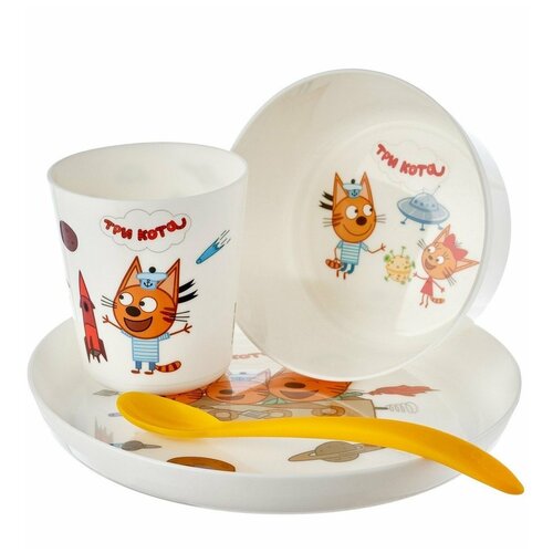 Набор детской посуды Три Кота Космическое путешествие (тарелка, миска, стакан и ложка) ROXY-KIDS RFD-011