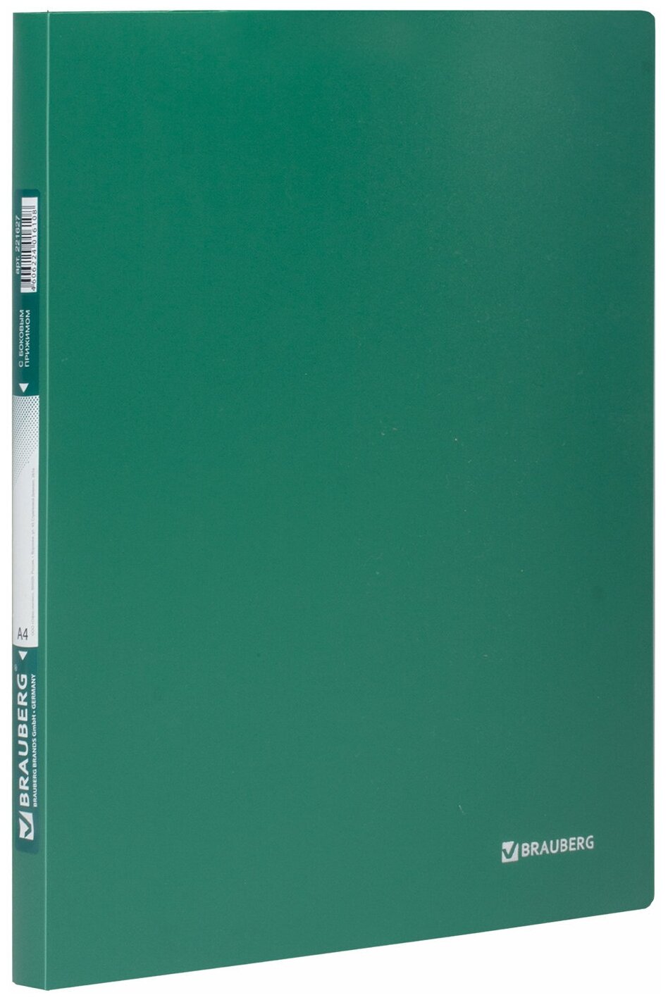 Папка с боковым металлическим прижимом Brauberg стандарт, зеленая, до 100 листов, 0,6 мм (221627)