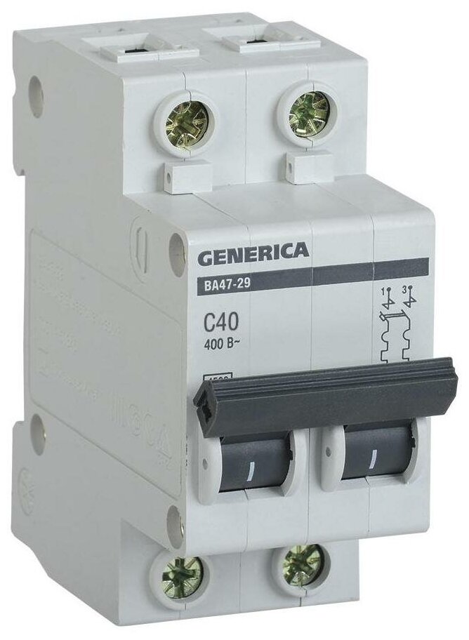 Выключатель автоматический IEK Generica Mva25-2-040-c 40A тип C 4.5kA 2П 400В 2мод серый (упак.:1шт)