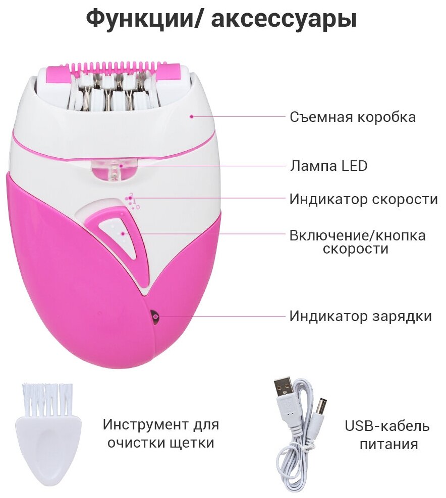Эпилятор женщин электрический для домашнего бикини, ногах, руках и подмышками RIWA RF-770A, 2 скорости - фотография № 9