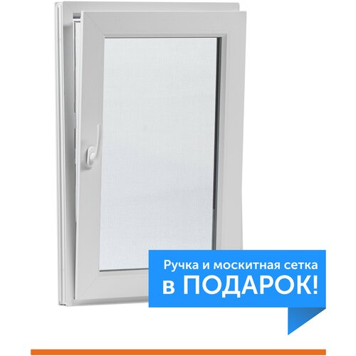 Окно ПВХ 60х90 см, 1-камерный стеклопакет, поворотно-откидное, правая створка (ручка+м/с)