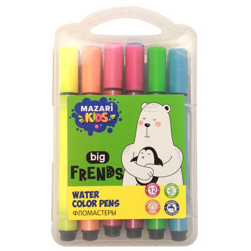 Набор фломастеров Mazari Big Friends12 цветов в пластиковом чемоданчике