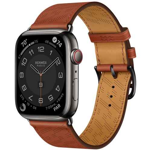 Часы Apple Watch Hermès Series 8 GPS + Cellular 45mm Silver Stainless Steel Case with Noir Swift Leather Single Tour Deployment Buckle