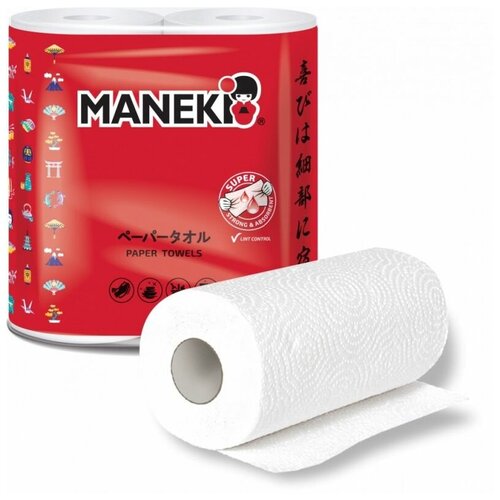 Купить Maneki Полотенца кухонные, RED, 2 слоя, 60 л., белые, 2 рулона, красный, Бумажные салфетки