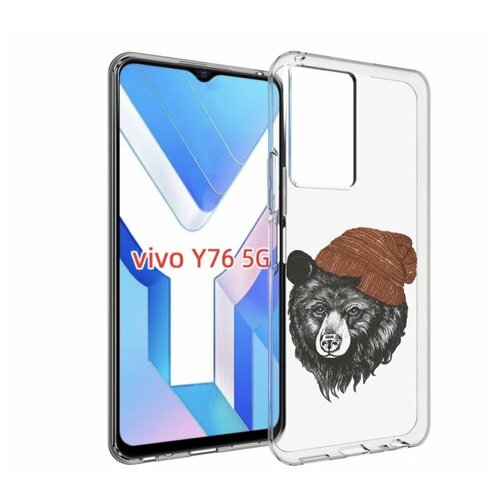 Чехол MyPads Медведь в шапке 2 для Vivo Y76 5G задняя-панель-накладка-бампер