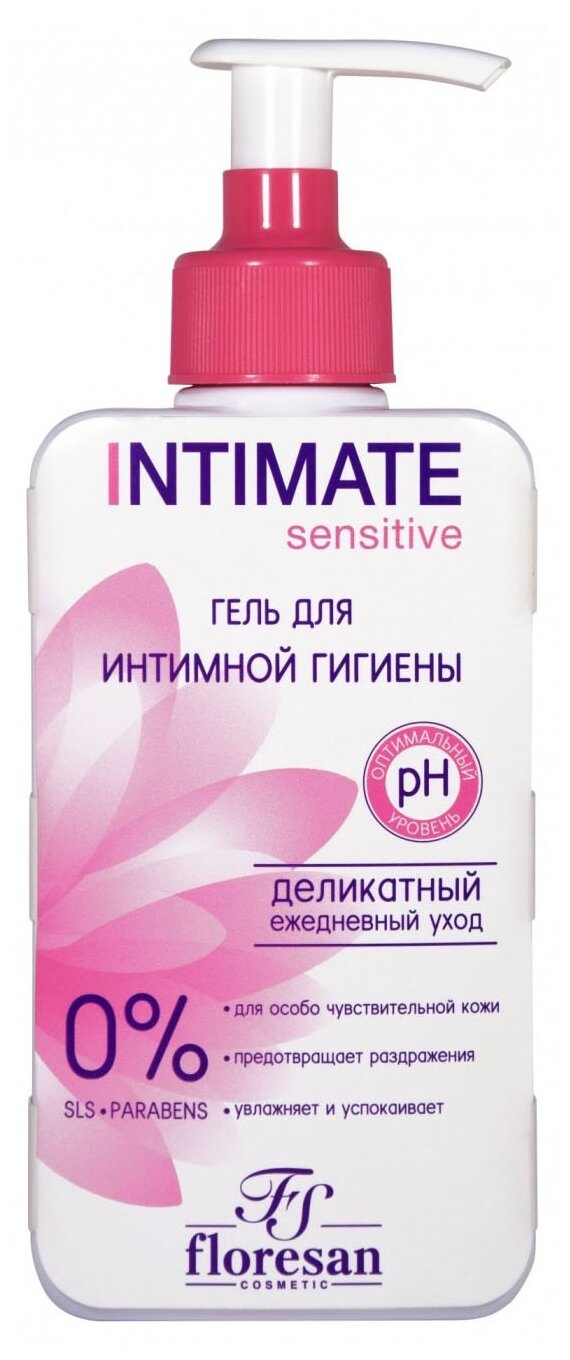 Floresan Sensitive деликатный гель для интимной гигиены, роза, бутылка, 300 г, 250 мл