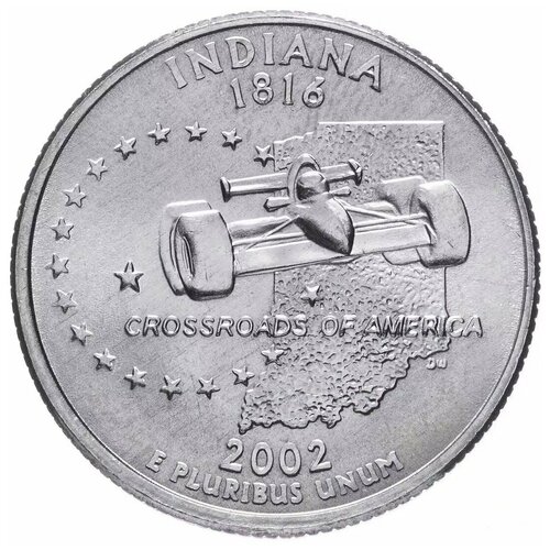 Монета 25 центов Индиана. Штаты и территории. США Р 2002 UNC