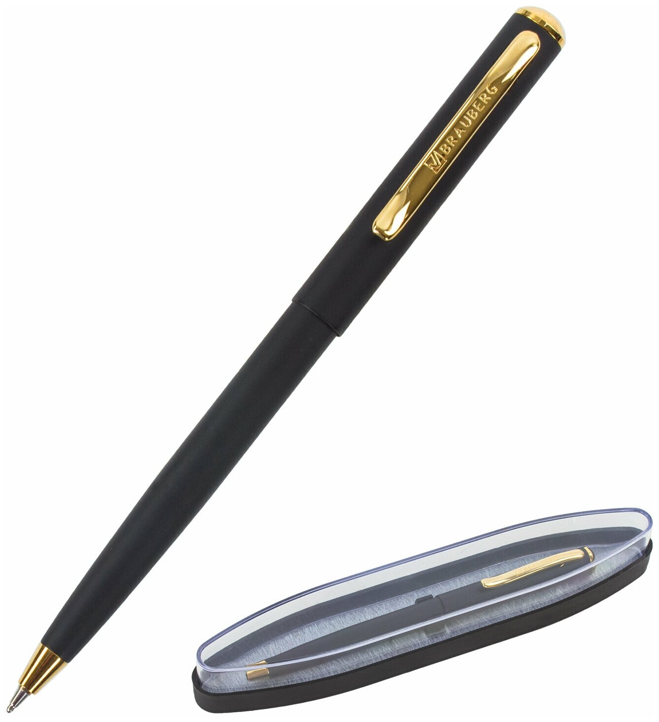 Ручка бизнес-класса шариковая Brauberg Maestro, синяя, корпус черный с золотистым, линия письма 0,5 мм (143470)