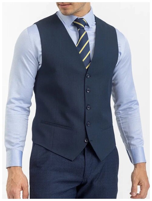 Жилет Marc de Cler, шерсть, деловой стиль, силуэт прилегающий, карманы, размер 182-56, синий