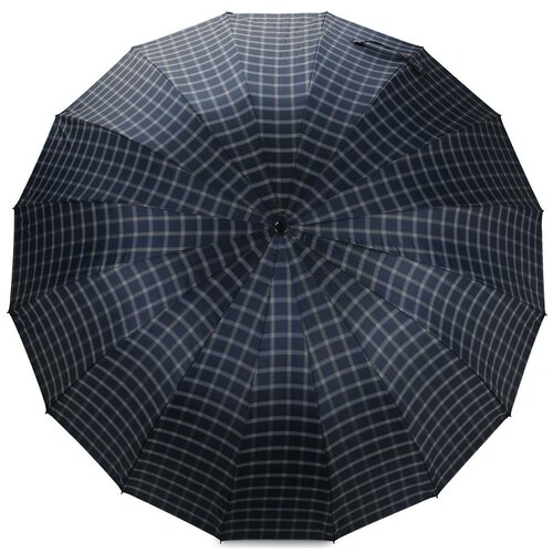 Зонт-трость LeKiKO, полуавтомат, купол 117 см., 16 спиц, ручка натуральная кожа, для мужчин, синий