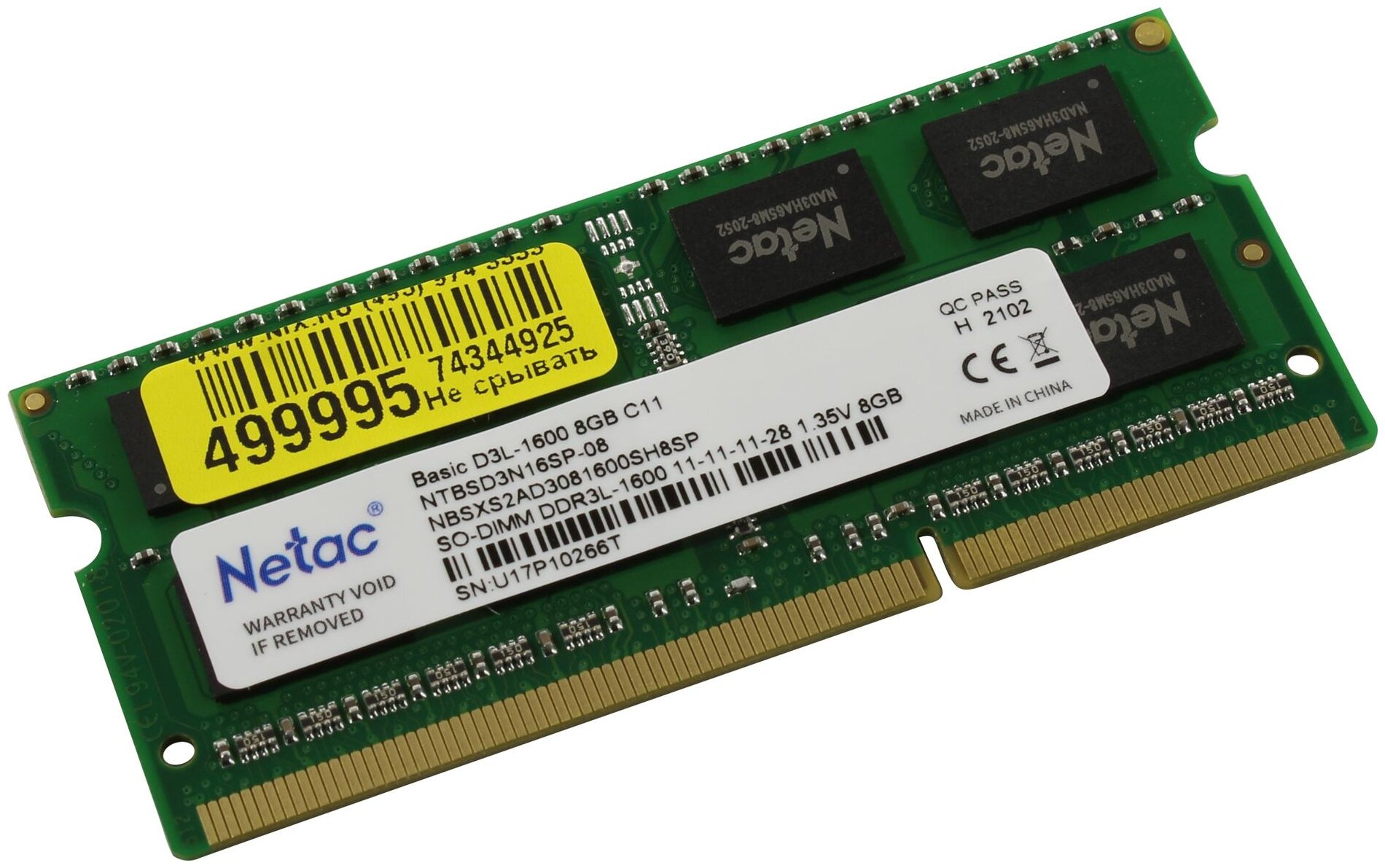 Оперативная память 8Gb Ddr-iii 1600MHz Netac So-dimm (ntbsd3n16sp-08) NTBSD3N16SP-08 .