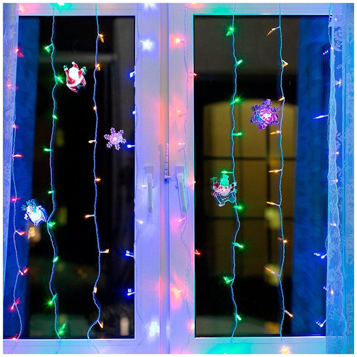 Фигура светодиодная на присоске Снежинка со снеговиком RGB Neon-Night - фото №6